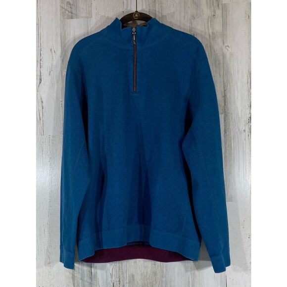 Tommy Bahama Mens 1/4 Zip Pullover Sweater Sz Large Reversible Teal Blue Purple - Picture 1 of 10
